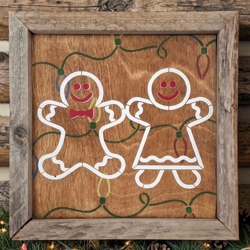 Gingerbread Painted Wood Sign Rustic Christmas Kitchen Wall Hanging Shelf Leaner
